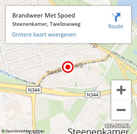 Locatie op kaart van de 112 melding: Brandweer Met Spoed Naar Steenenkamer, Twelloseweg op 28 augustus 2018 20:04