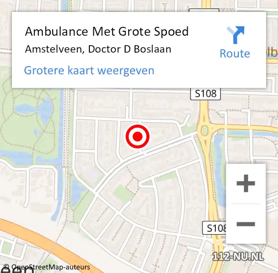 Locatie op kaart van de 112 melding: Ambulance Met Grote Spoed Naar Amstelveen, Doctor D Boslaan op 28 augustus 2018 22:01