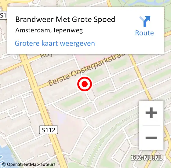 Locatie op kaart van de 112 melding: Brandweer Met Grote Spoed Naar Amsterdam, Iepenweg op 28 augustus 2018 22:29