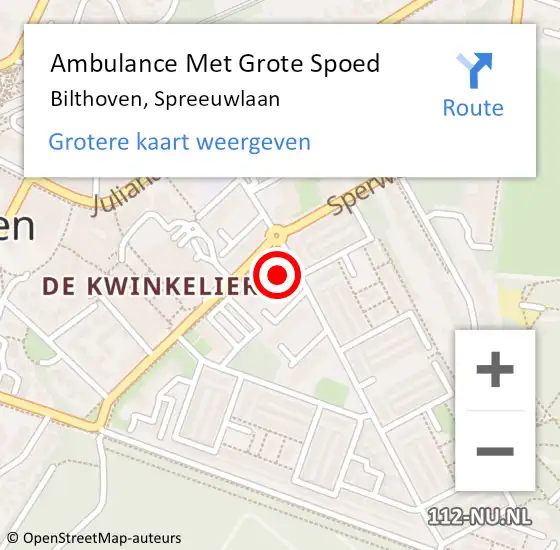 Locatie op kaart van de 112 melding: Ambulance Met Grote Spoed Naar Bilthoven, Spreeuwlaan op 28 augustus 2018 23:13