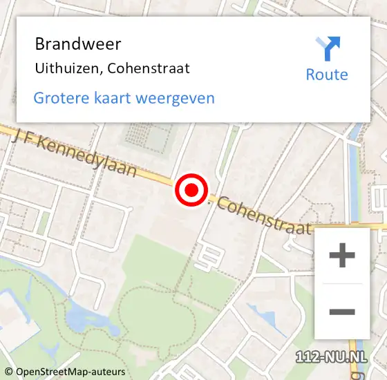 Locatie op kaart van de 112 melding: Brandweer Uithuizen, Cohenstraat op 29 augustus 2018 01:23