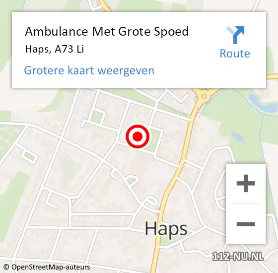 Locatie op kaart van de 112 melding: Ambulance Met Grote Spoed Naar Haps, A73 Li op 29 augustus 2018 03:03