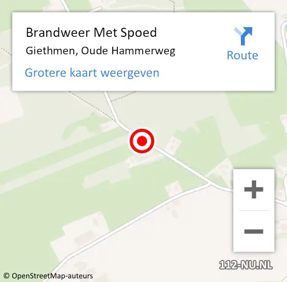 Locatie op kaart van de 112 melding: Brandweer Met Spoed Naar Giethmen, Oude Hammerweg op 29 augustus 2018 12:29