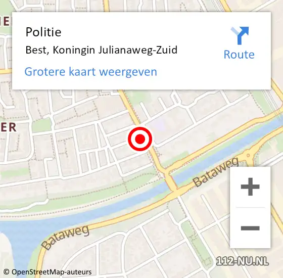 Locatie op kaart van de 112 melding: Politie Best, Koningin Julianaweg-Zuid op 29 augustus 2018 13:10