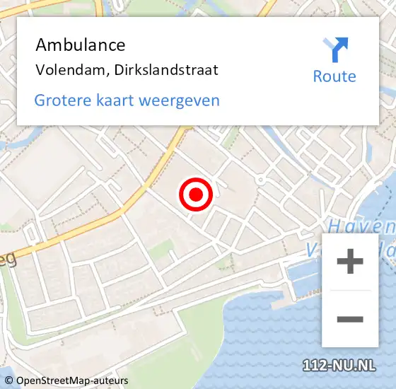 Locatie op kaart van de 112 melding: Ambulance Volendam, Dirkslandstraat op 29 augustus 2018 13:11