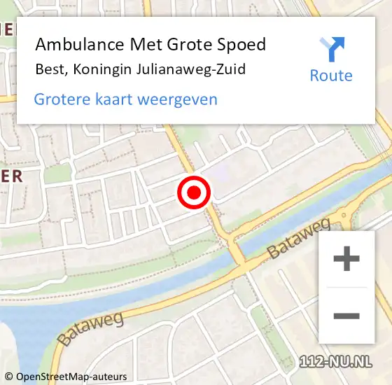 Locatie op kaart van de 112 melding: Ambulance Met Grote Spoed Naar Best, Koningin Julianaweg-Zuid op 29 augustus 2018 13:12