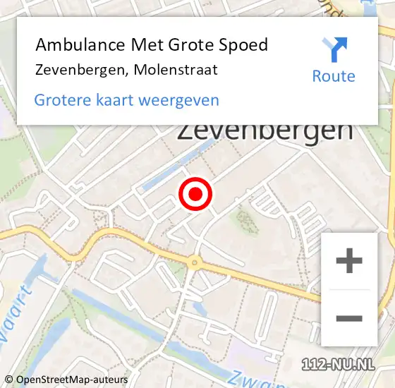 Locatie op kaart van de 112 melding: Ambulance Met Grote Spoed Naar Zevenbergen, Molenstraat op 29 augustus 2018 14:05