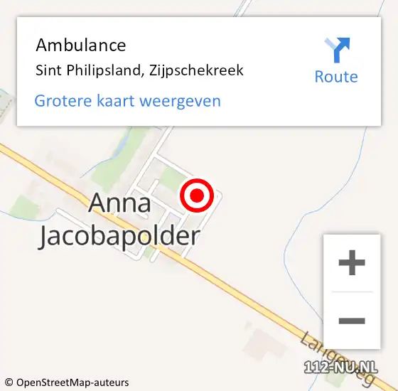 Locatie op kaart van de 112 melding: Ambulance Sint Philipsland, Zijpschekreek op 29 augustus 2018 14:17