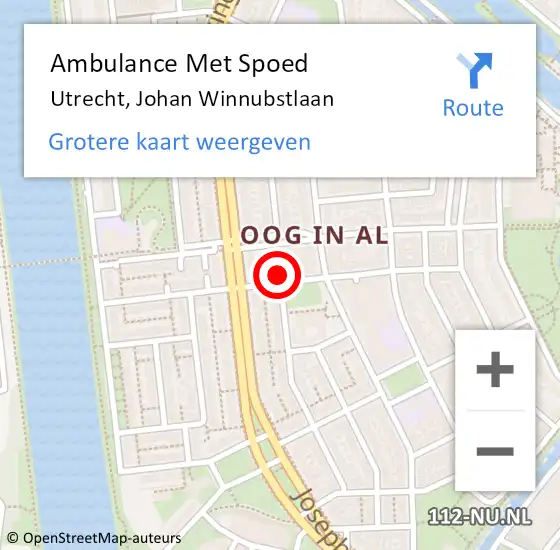 Locatie op kaart van de 112 melding: Ambulance Met Spoed Naar Utrecht, Johan Winnubstlaan op 29 augustus 2018 15:16