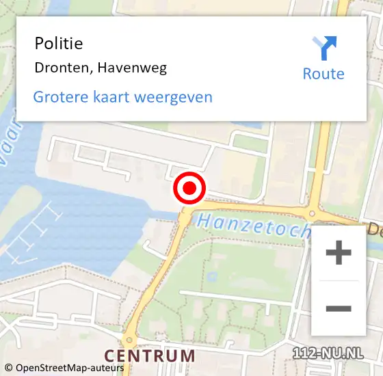 Locatie op kaart van de 112 melding: Politie Dronten, Havenweg op 29 augustus 2018 17:30