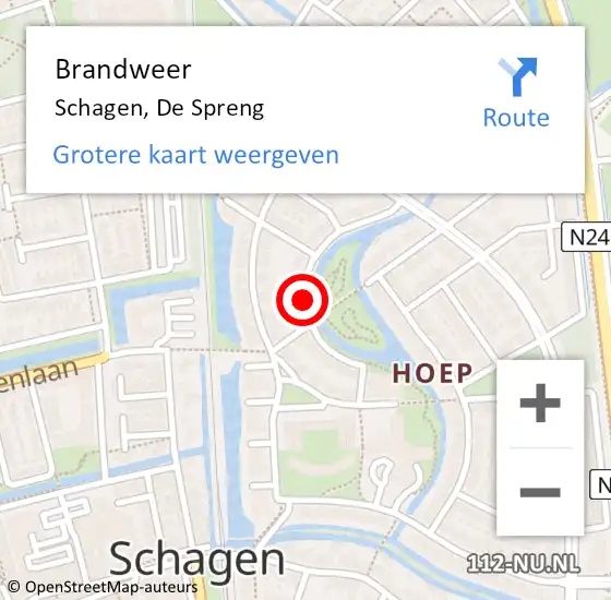 Locatie op kaart van de 112 melding: Brandweer Schagen, De Spreng op 29 augustus 2018 17:44