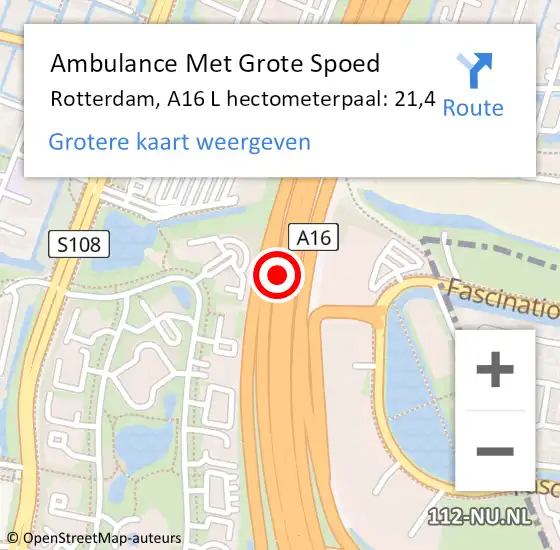 Locatie op kaart van de 112 melding: Ambulance Met Grote Spoed Naar Rotterdam, A16 Li hectometerpaal: 16,9 op 29 augustus 2018 18:18