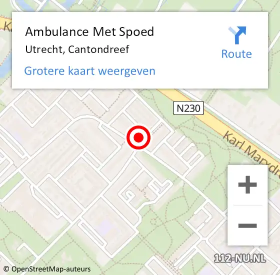 Locatie op kaart van de 112 melding: Ambulance Met Spoed Naar Utrecht, Cantondreef op 29 augustus 2018 19:47