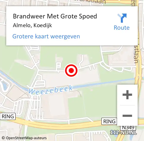 Locatie op kaart van de 112 melding: Brandweer Met Grote Spoed Naar Almelo, Koedijk op 29 augustus 2018 20:05