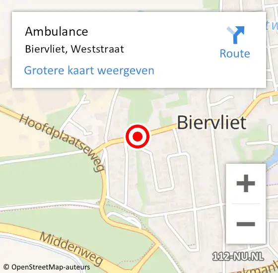 Locatie op kaart van de 112 melding: Ambulance Biervliet, Weststraat op 7 maart 2014 13:17