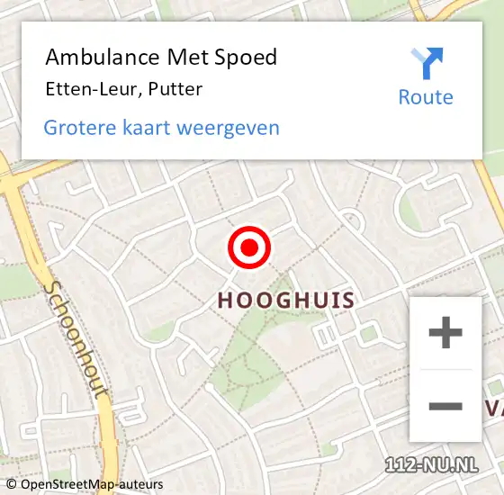 Locatie op kaart van de 112 melding: Ambulance Met Spoed Naar Etten-Leur, Putter op 29 augustus 2018 20:51