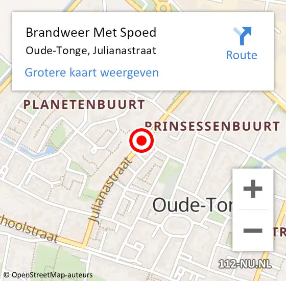 Locatie op kaart van de 112 melding: Brandweer Met Spoed Naar Oude-Tonge, Julianastraat op 29 augustus 2018 21:13