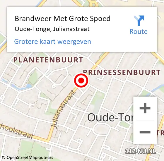 Locatie op kaart van de 112 melding: Brandweer Met Grote Spoed Naar Oude-Tonge, Julianastraat op 29 augustus 2018 21:15