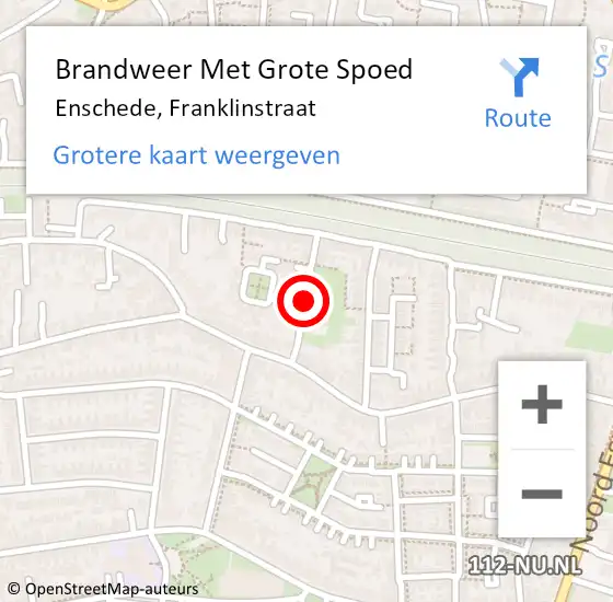 Locatie op kaart van de 112 melding: Brandweer Met Grote Spoed Naar Enschede, Franklinstraat op 29 augustus 2018 23:13