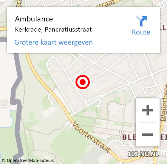 Locatie op kaart van de 112 melding: Ambulance Kerkrade, Pancratiusstraat op 7 maart 2014 13:25