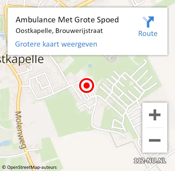 Locatie op kaart van de 112 melding: Ambulance Met Grote Spoed Naar Oostkapelle, Brouwerijstraat op 30 augustus 2018 00:33