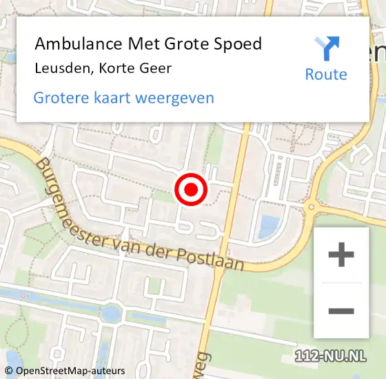 Locatie op kaart van de 112 melding: Ambulance Met Grote Spoed Naar Leusden, Korte Geer op 30 augustus 2018 01:10