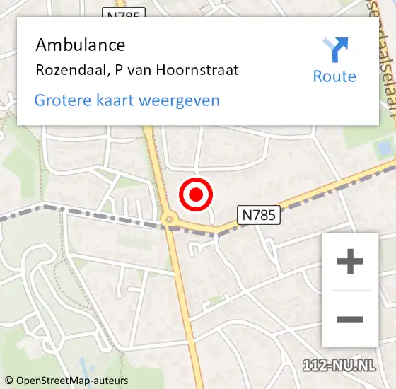 Locatie op kaart van de 112 melding: Ambulance Rozendaal, P van Hoornstraat op 7 maart 2014 13:34