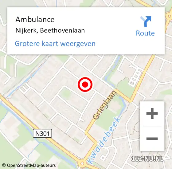 Locatie op kaart van de 112 melding: Ambulance Nijkerk, Beethovenlaan op 30 augustus 2018 08:39