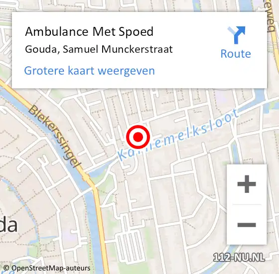 Locatie op kaart van de 112 melding: Ambulance Met Spoed Naar Gouda, Samuel Munckerstraat op 30 augustus 2018 11:40