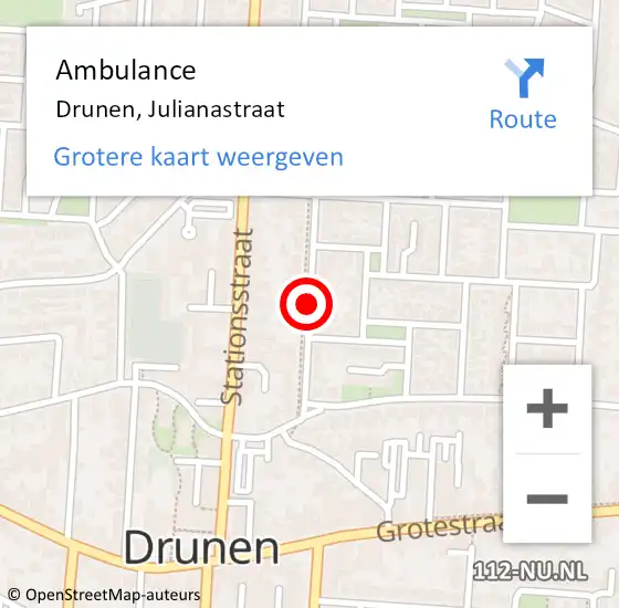 Locatie op kaart van de 112 melding: Ambulance Drunen, Julianastraat op 30 augustus 2018 11:40