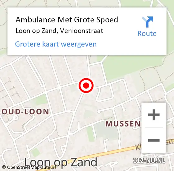 Locatie op kaart van de 112 melding: Ambulance Met Grote Spoed Naar Loon op Zand, Venloonstraat op 30 augustus 2018 12:16