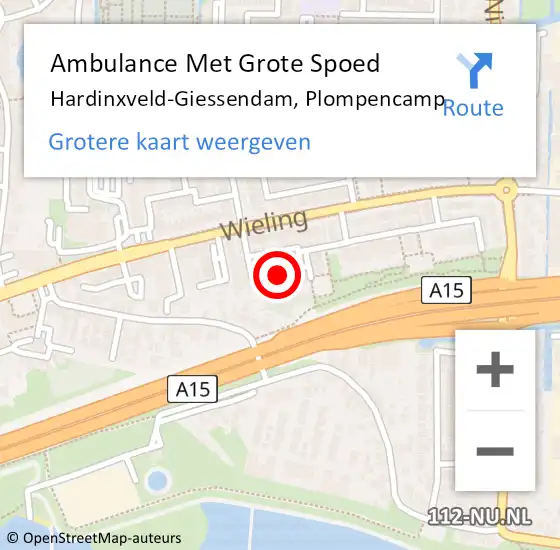 Locatie op kaart van de 112 melding: Ambulance Met Grote Spoed Naar Hardinxveld-Giessendam, Plompencamp op 30 augustus 2018 12:38