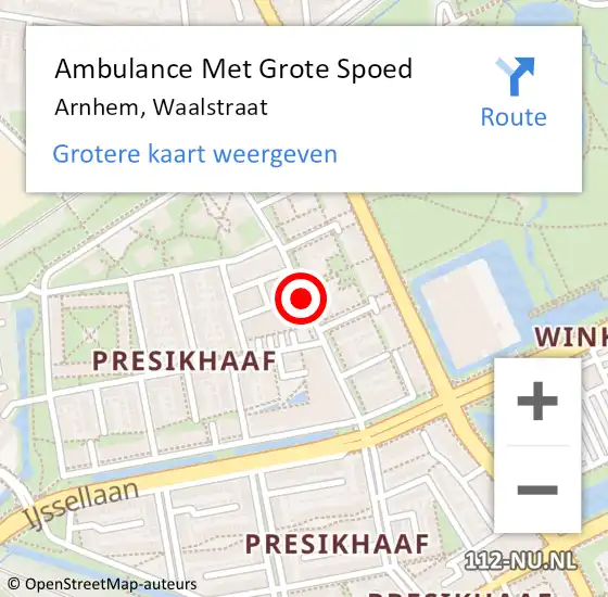 Locatie op kaart van de 112 melding: Ambulance Met Grote Spoed Naar Arnhem, Waalstraat op 30 augustus 2018 12:47