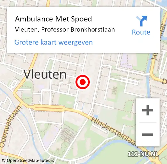 Locatie op kaart van de 112 melding: Ambulance Met Spoed Naar Vleuten, Professor Bronkhorstlaan op 30 augustus 2018 14:12