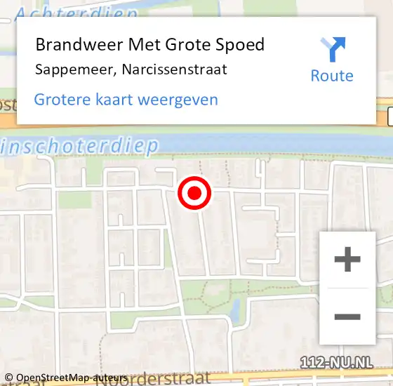 Locatie op kaart van de 112 melding: Brandweer Met Grote Spoed Naar Sappemeer, Narcissenstraat op 7 maart 2014 14:04