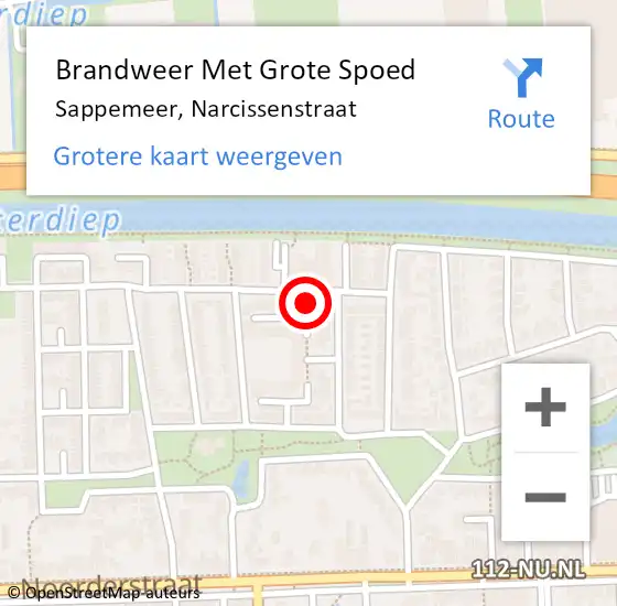 Locatie op kaart van de 112 melding: Brandweer Met Grote Spoed Naar Sappemeer, Narcissenstraat op 7 maart 2014 14:07