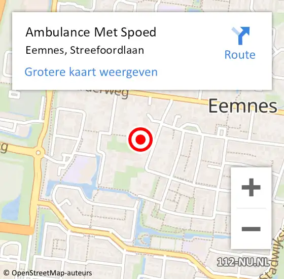 Locatie op kaart van de 112 melding: Ambulance Met Spoed Naar Eemnes, Streefoordlaan op 30 augustus 2018 15:05