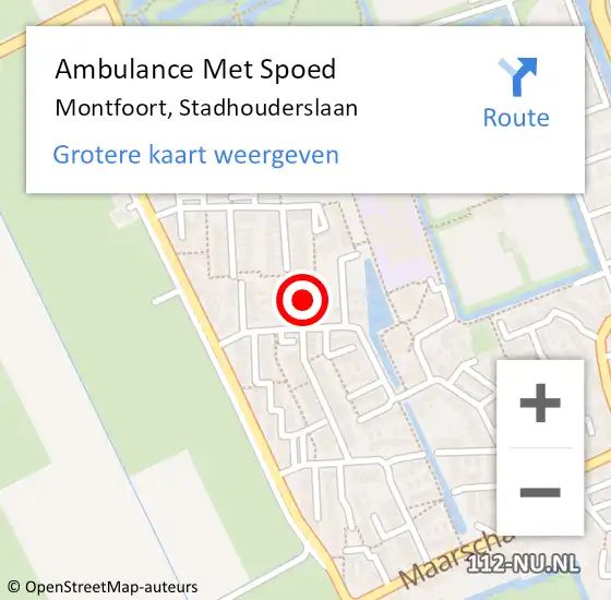 Locatie op kaart van de 112 melding: Ambulance Met Spoed Naar Montfoort, Stadhouderslaan op 30 augustus 2018 16:05