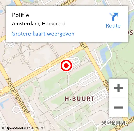 Locatie op kaart van de 112 melding: Politie Amsterdam, Hoogoord op 30 augustus 2018 17:32