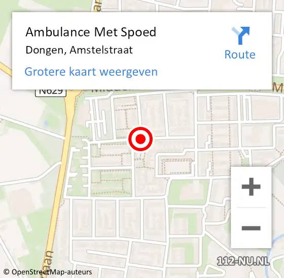 Locatie op kaart van de 112 melding: Ambulance Met Spoed Naar Dongen, Amstelstraat op 30 augustus 2018 18:44