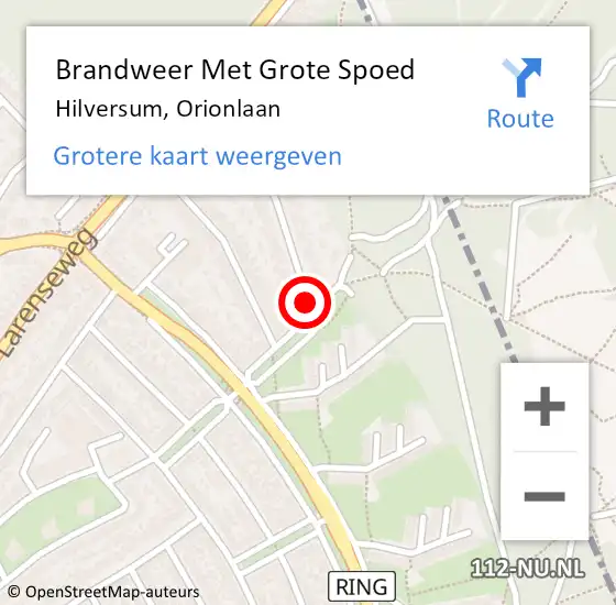 Locatie op kaart van de 112 melding: Brandweer Met Grote Spoed Naar Hilversum, Orionlaan op 30 augustus 2018 19:04