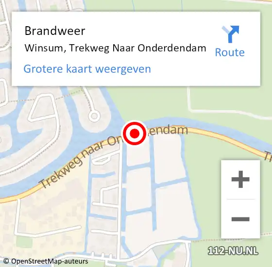 Locatie op kaart van de 112 melding: Brandweer Winsum, Trekweg Naar Onderdendam op 30 augustus 2018 19:35