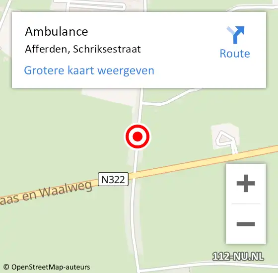Locatie op kaart van de 112 melding: Ambulance Afferden, Schriksestraat op 30 augustus 2018 19:49