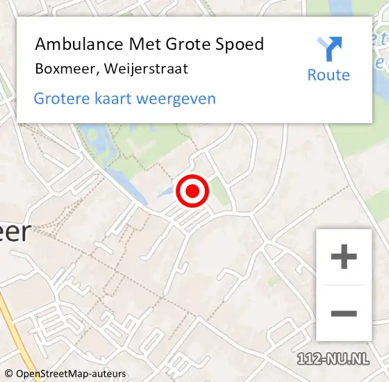 Locatie op kaart van de 112 melding: Ambulance Met Grote Spoed Naar Boxmeer, Weijerstraat op 30 augustus 2018 19:55