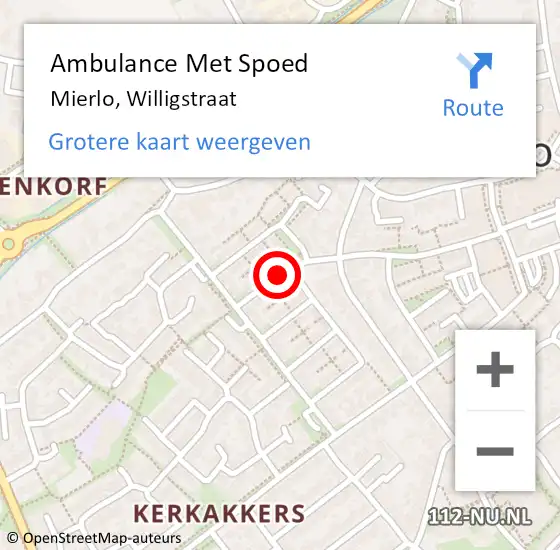 Locatie op kaart van de 112 melding: Ambulance Met Spoed Naar Mierlo, Willigstraat op 30 augustus 2018 20:24