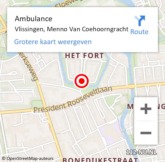 Locatie op kaart van de 112 melding: Ambulance Vlissingen, Menno Van Coehoorngracht op 30 augustus 2018 21:37