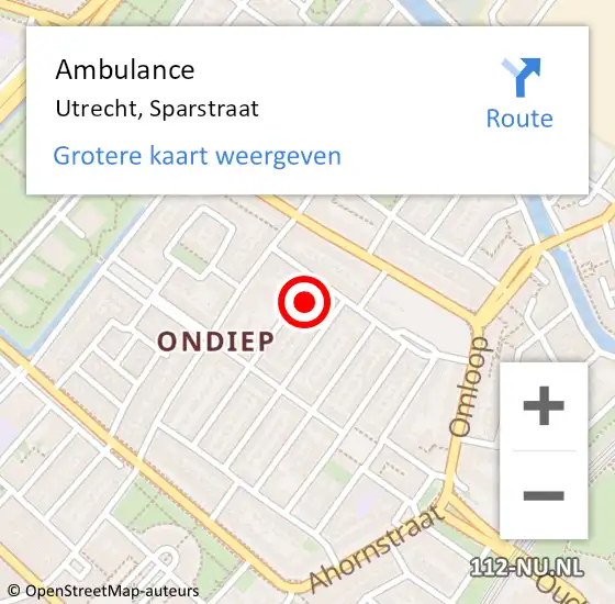 Locatie op kaart van de 112 melding: Ambulance Utrecht, Sparstraat op 30 augustus 2018 21:50