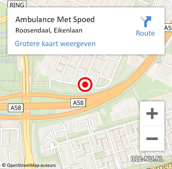 Locatie op kaart van de 112 melding: Ambulance Met Spoed Naar Roosendaal, Eikenlaan op 30 augustus 2018 21:58