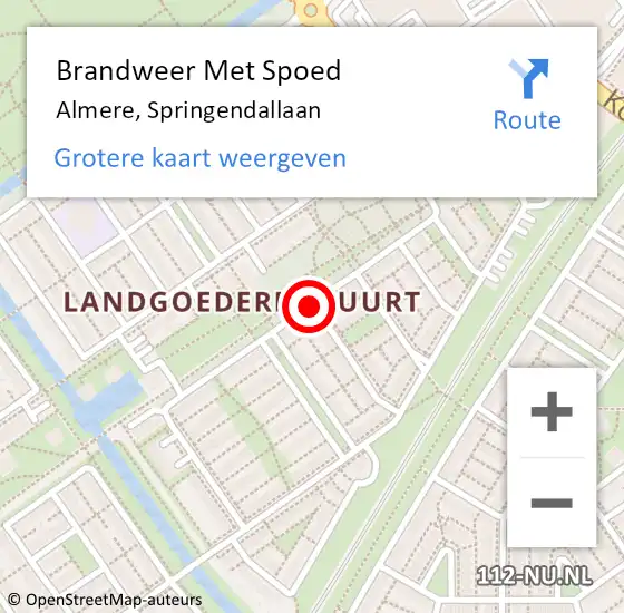 Locatie op kaart van de 112 melding: Brandweer Met Spoed Naar Almere, Springendallaan op 30 augustus 2018 22:00