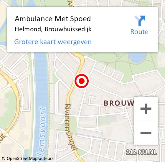 Locatie op kaart van de 112 melding: Ambulance Met Spoed Naar Helmond, Brouwhuissedijk op 30 augustus 2018 22:06